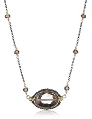 Dana Kellin Classic Pink Quartz Edged in Hand -Cut Dark SS Beads Oval Necklace