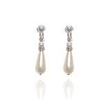 Classic Pearl Drop Clip On Earrings - Silver Finish