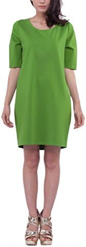 Parabuy Women's Short Sleeve Crew-neck Loose Fit Solid Color Business Dress, Green, 2