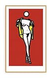 ポスター ジュリアン オピー Woman taking off mans shirt 額装済 ウッドハイグレードフレーム（アイボリー）
