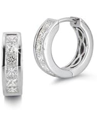 1.00 ct Ladys Princess Cut Diamond Hoops Earrings in 14 karat White Gold