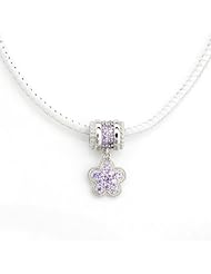 Silver Kings 925 Sterling Silver Purple CZ Stone Star Charm Necklace (22") Fits Pandora, Chamilia, Troll, and Biagi Charm Bracelets