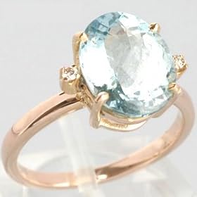 10K Yellow Gold Aquamarine and Diamond Estate Ring by 