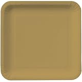 Creative Converting Touch of Color 18 Count Square Paper Lunch Plates, Glittering Gold
