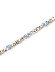 14K Yellow Gold Oval Aquamarine and Diamond Bracelet