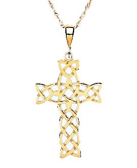 Solid yellow gold open Celtic cross pendant and chain