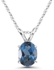 2.03 Cts of 9x7 mm AAA Oval London Blue Topaz Solitaire Pendant in 14K White Gold
