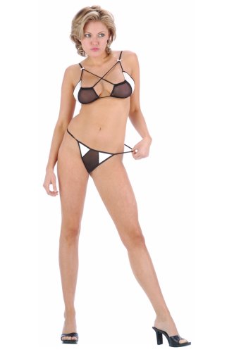 2 PC. PVC and sheer soft bra top with crisscross front, and