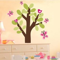 Butterfly Tree Wall Decal - Size: 36 x 28 Inches-1-Hot Pink,2-Bubble Gum,3-Sage,4-Olive,5-Chocolate