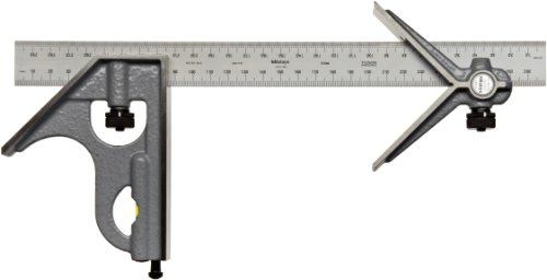 Mitutoyo 180-910U, 300mm Combination Square Set, 4 piece, Hardened Cast Iron Square and Center Heads and Cast Iron Protractor Head, 300mm (1mm, 0.5mm, 1mm, 0.5mm) Steel Blade