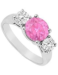 Three Stone Pink Sapphire and Diamond Ring 14K White Gold - 1.75 TGW