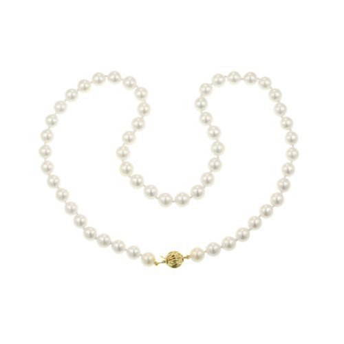 14k Yellow Gold Saltwater Cultured Akoya Pearl AA Grade 7-7.5mm Necklace, 18″
