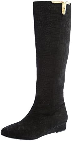 ELAINE TURNER Samantha Crocodile Embossed Leather Boots 6 Black