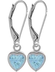 Girls December 1.30 Carat 6mm Genuine Blue Topaz 14K White Gold Heart Leverback Earrings