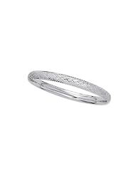 14K Solid White Gold Diamond Cut Laser Cut Bangle Bracelet 7"