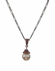 Necklace - N450 - Faceted Fire Polished Crystal Glass Ball Hung on Antique Copper Tone Necklace - 16" ~ Light Colorado Topaz AB (Iridescent)