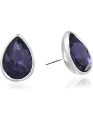 Napier "Color Sparklers" Silver-Tone Sparkling Purple Pear Button Earrings