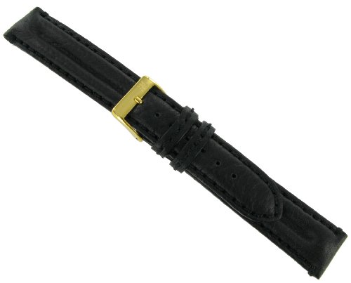 18mm Morellato Genuine Leather Double Padded Stitched Calfskin Black Watch Band Strap