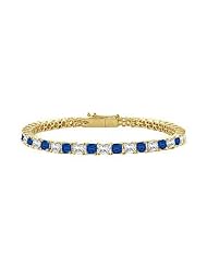 18K Yellow Gold Princess Cut Blue Sapphire Diamond Tennis Bracelet 3.00 CT TGW