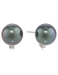 14k White Gold Tahitian Cultured Pearl with Diamond Accent Earrings (1/10 cttw, I-J Color, I2-I3 Clarity)