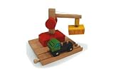 Wooden Train Railway System - Magnetic Crane & Freight Wagon (Compatible with leading wooden rail systems) - Wooden Toy