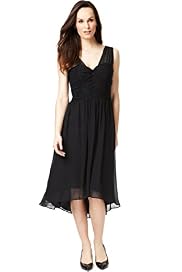 Deep V-Neck Ruched Bodice Chiffon Dress