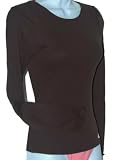 Jenni by Jennifer Moore Women's Solid Brown Long Sleeve Ribbed Scoop Neck Sleep Shirt PJ Top in Size Small