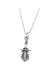 Sterling Silver One Sided Small Cello with Bow Necklace