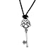 Sterling Silver Celtic Heart Key on Black Leather Cord Necklace