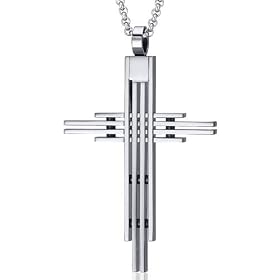 Mens Art Deco Extra Large Stainless Steel Cross Pendant with Rolo Chain Free Shipping