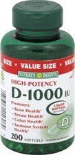 Nature's Bounty Vitamin D High Potency, 1000 IU, Softgels, Value Size