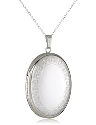 Momento Lockets Sterling Silver Oval Shaped Locket with Greek Key Border Necklace