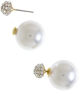 CONTEMPO COUTURE CRYSTAL ENCRUSTED DOME TIP DOUBLE STUD PEARL EARRINGS (Gold/Pearl)