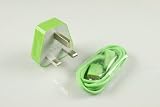 High Grade - USB Sync and Charge Cable Plus Mains plug for Apple iPhone 3G 3Gs 4 4S (All Generations) - For All Apple iPod Touch Nano Classic Mini (All Generations) - COLOUR = GREEN - 12 Month Warranty