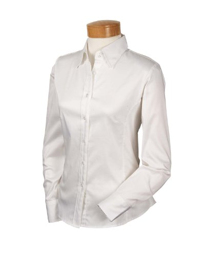 Devon & Jones Women’s Button Down Long-Sleeve Office Dress Shirt, WHITE, Medium