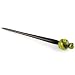 Hand Carved Sono Wood Hair Stick - Marble Painted Double Tier Sphere - Lime Green With Black And Gold Swirls - 7