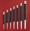 Starrett Center Punches with square shank: SET: (7), Nos. 264A/B/C/D/E/F/G in Round Red Plastic Box