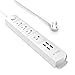 TROND Prime II 4-Outlet Mountable Surge Protector Power Strip with USB Charger (4A/20W, White), Right-Angle Flat Plug & 6.6 Feet Long Cord, for Workbench, Nightstand, Dresser, Home, Office & Hotel