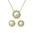 Crystal Circlet Cultured Pearl 18k Yellow Gold Overlay Sterling Silver Necklace & Earrings Set, Natural White