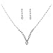 ACCESSORIESFOREVER Women Bridal Wedding Prom Fashion Jewelry Set Crystal Rhinestone V Shape Drop Necklace Silver Clear