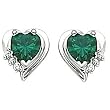 14K White Gold Chatham Created Emerald and Diamond Heart Earrings