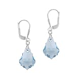 Sterling Silver Lever Back Earrings with Aqua Swarovski Elements