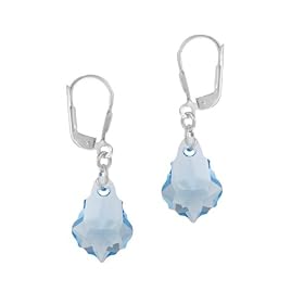 Sterling Silver Leverback Earrings w/ Genuine Aqua Swarovski Elements
