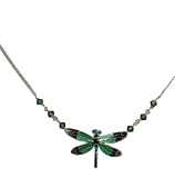 Sterling Silver & Swarovski Crystal Cloisonne Enamel Radiant Gossmerwing Dragonfly Necklace in Bamboo Gift Box