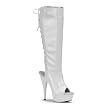 5 3/4 Inch Heel White Peep Toe Boot Sexy Stretch Patent Back Lace Knee High Boots
