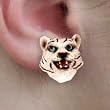 White Tiger Figurine Earrings - Stud