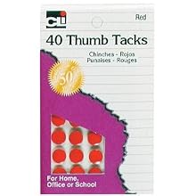Charles Leonard Thumb Tacks - Red On Safety Cards - 40/Card, 83530