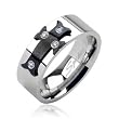 316L Stainless Steel Black IP Cross with Multi Gem Ring
