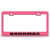 BAHAMAS Country Steel Auto License Plate Frame Tag Holder, Pink Black by TagsXFrames Countries