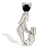 14K White Gold Genuine Round Black Onyx Mother with Child Pendant